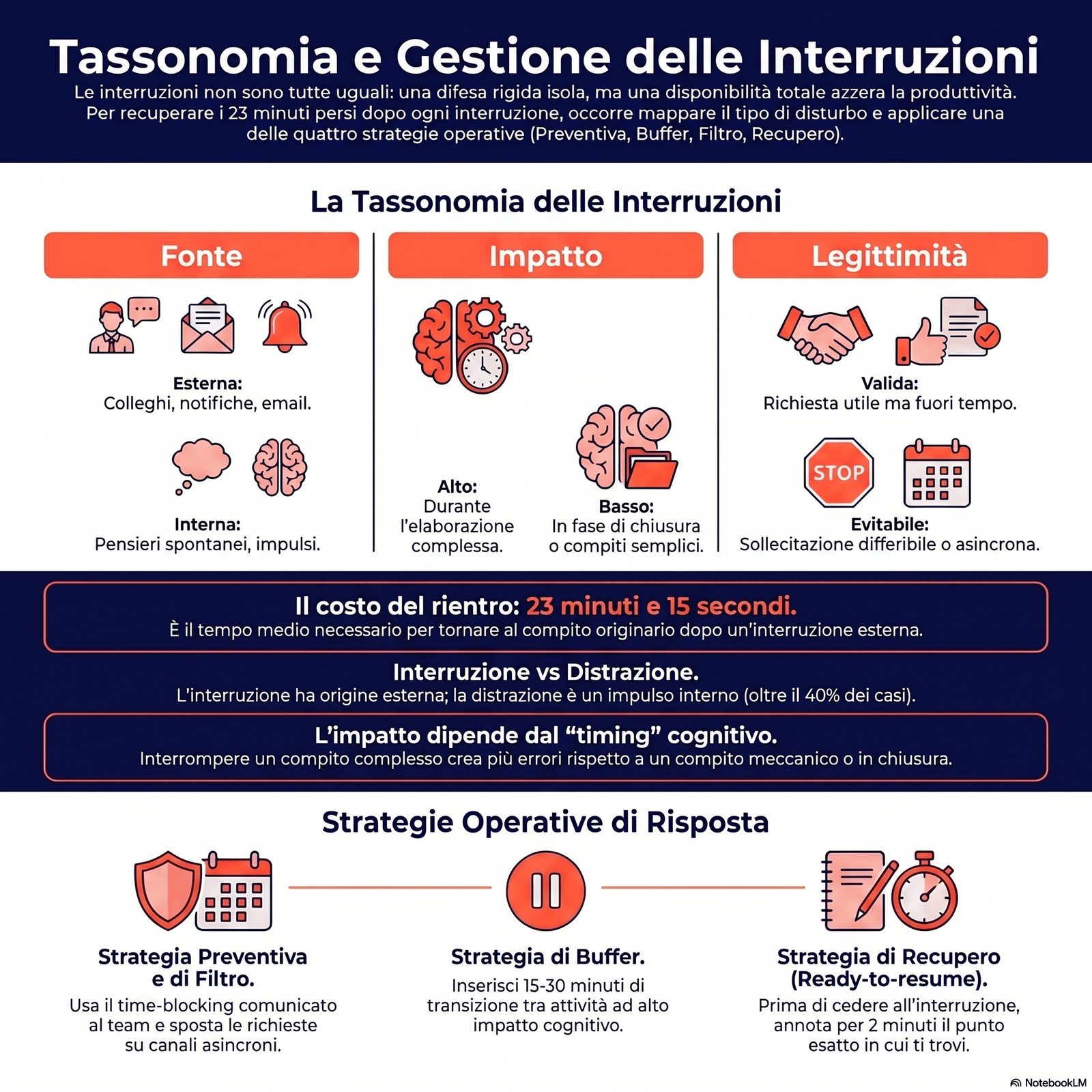Tassonomia delle interruzioni su tre dimensioni: fonte (esterna/interna), impatto cognitivo (alto/basso in base alla fas